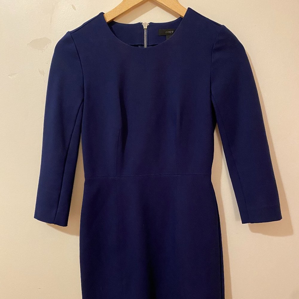J.Crew Navy Blue knee-length 3/4 sleeve zip-up dress - stretchy